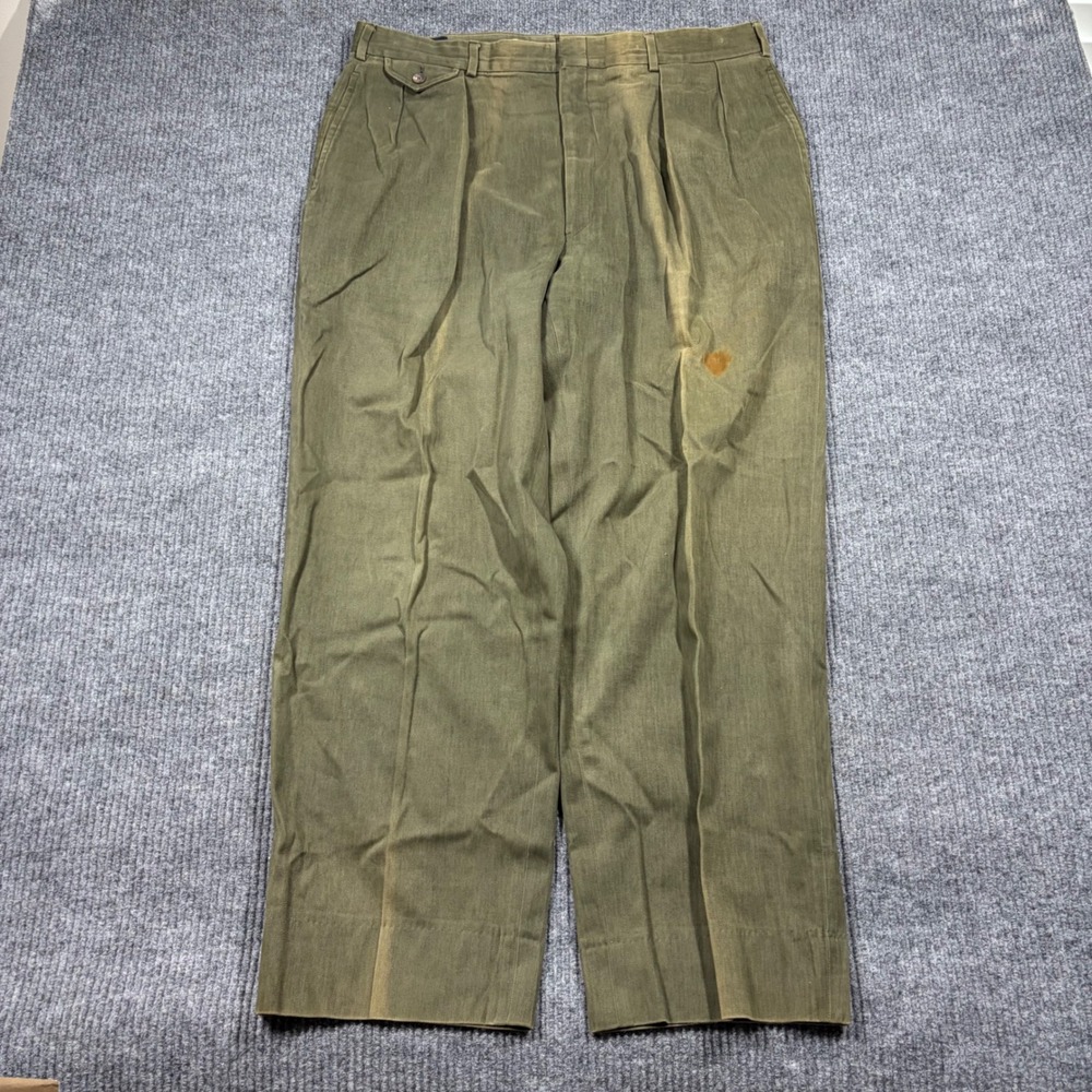 Polo Ralph Lauren Pants Mens 37x28.5 Green Pleated Chino Distressed Stained